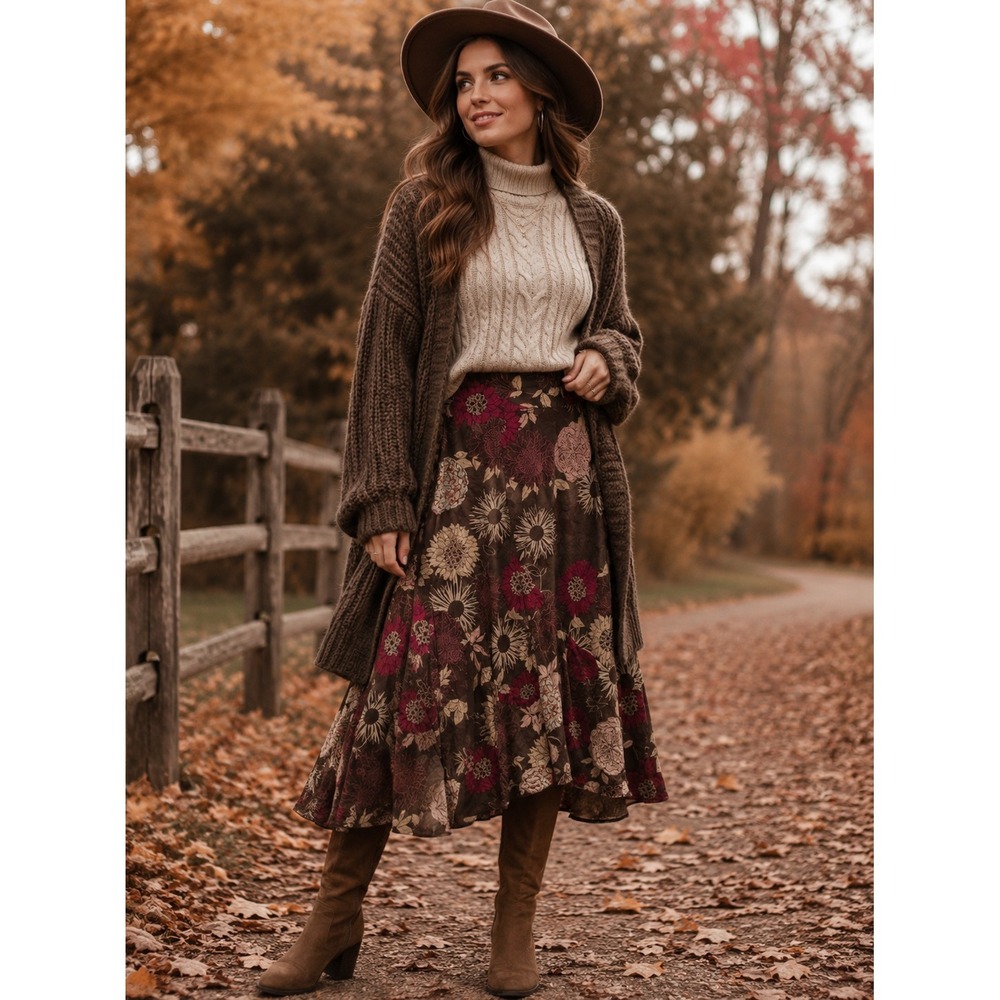 Floral Tiered Midi Skirt Size 20 Fall Cottagecore Prairie Western Romantic Plus